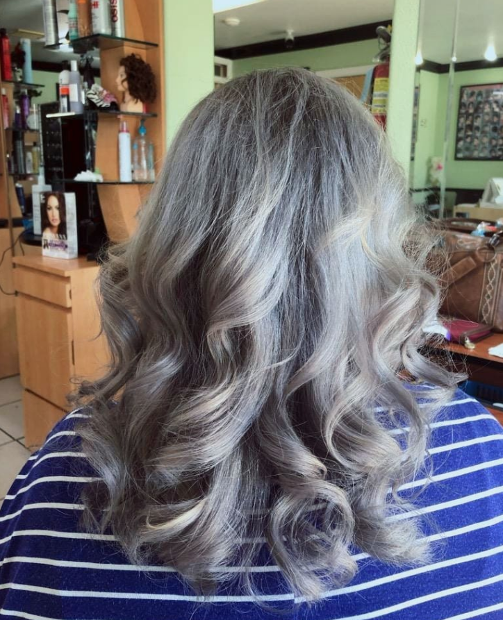 Silver smoke balayage curls